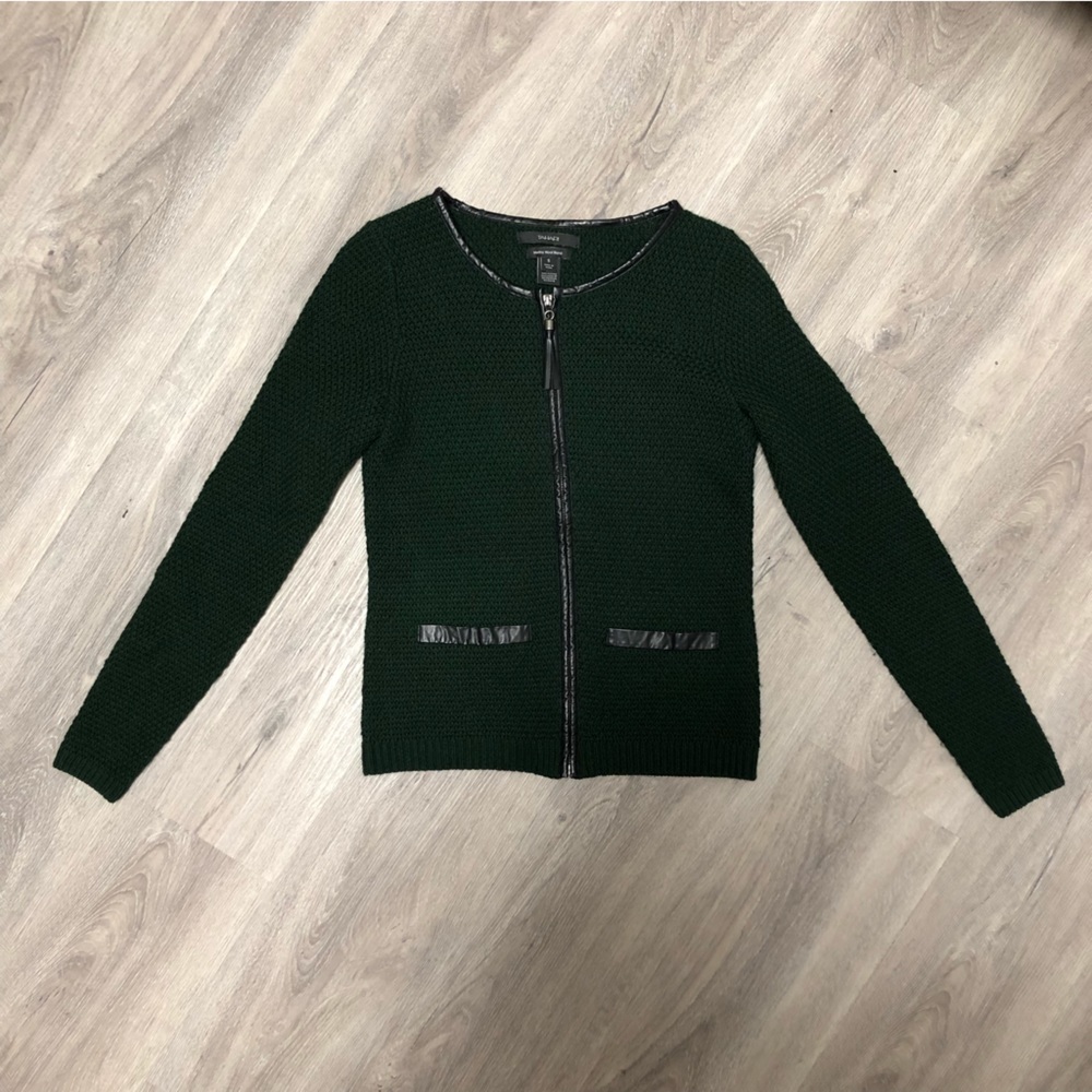 Tahari Size Small Merino Wool Blend Sweater Cardigan Emerald Green Full Zip S